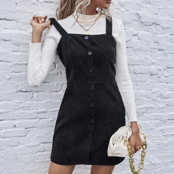 Corduroy button up mini dress black - Picture 1 of 6